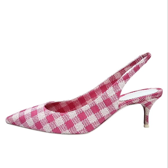 Christian Louboutin Kate Sling 55 Pointed Toe Slingback Pumps Pink Gingham 36.5 - Picture 2 of 15
